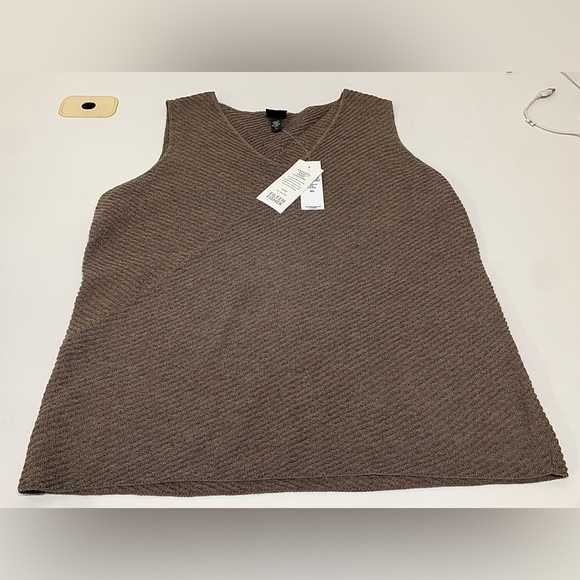 Women’s Large Diagonal Oak 100% Wool Crepe Sleeveless EILEEN FISHER Top - Picture 15 of 16